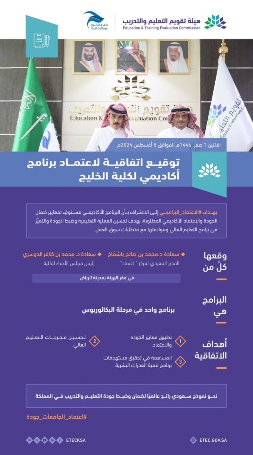 هيئة تقويم التعليم والتدريب توقّع اتفاقية اعتماد برامجي