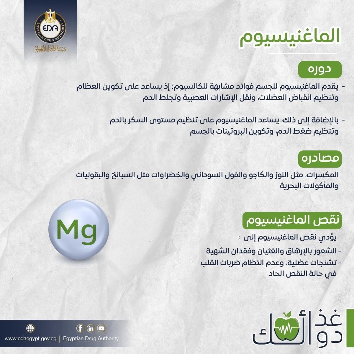 هيئة الدواء المصرية تكشف معلومات جديدةهامة عن الماغنيسيوم