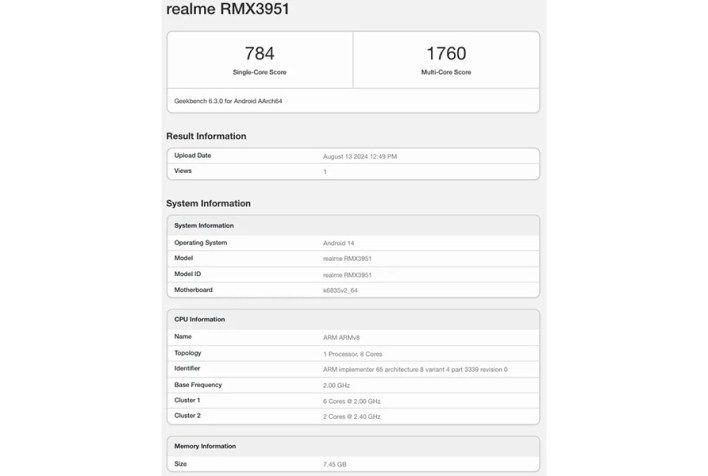 تكنولوجيا: رصد هاتف Realme 13 5G في منصة Geekbench برقاقة Dimensity 6300