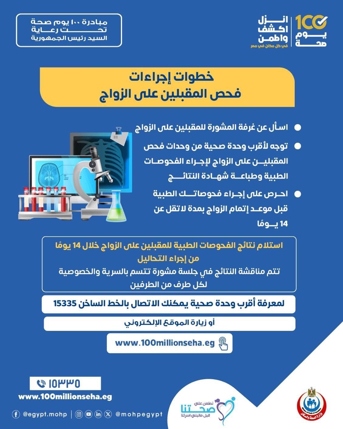 وزارة الصحة تكشف خطوات فحص المقبلين على الزواج.. إنفوجراف