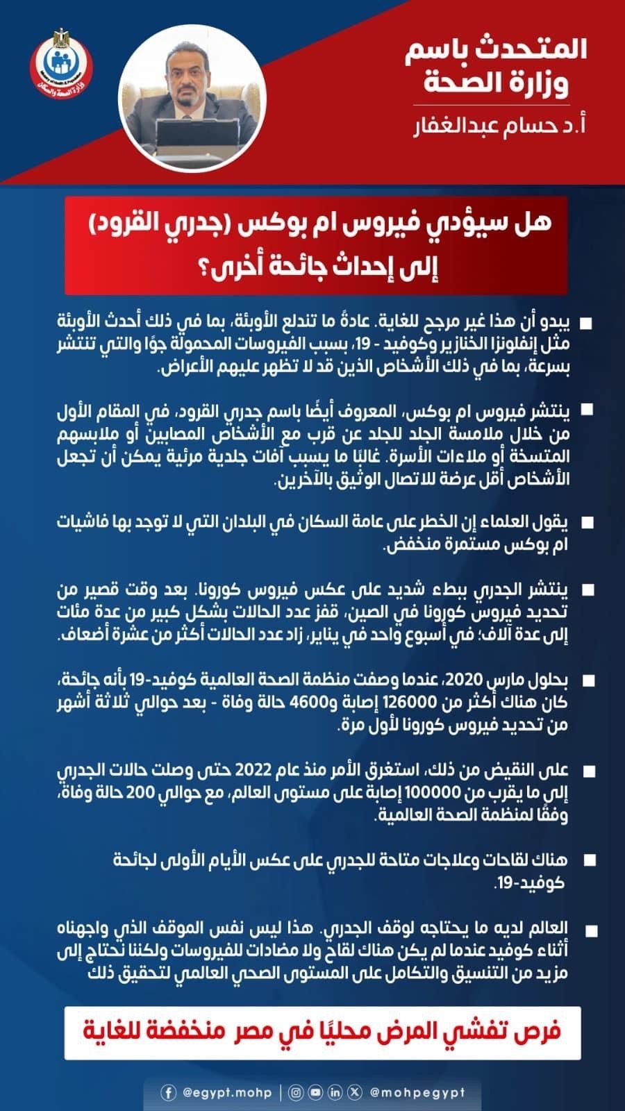 هل يؤدي فيروس جدري القرود إلى حدوث جائحة؟.. وزارة الصحة تجيب