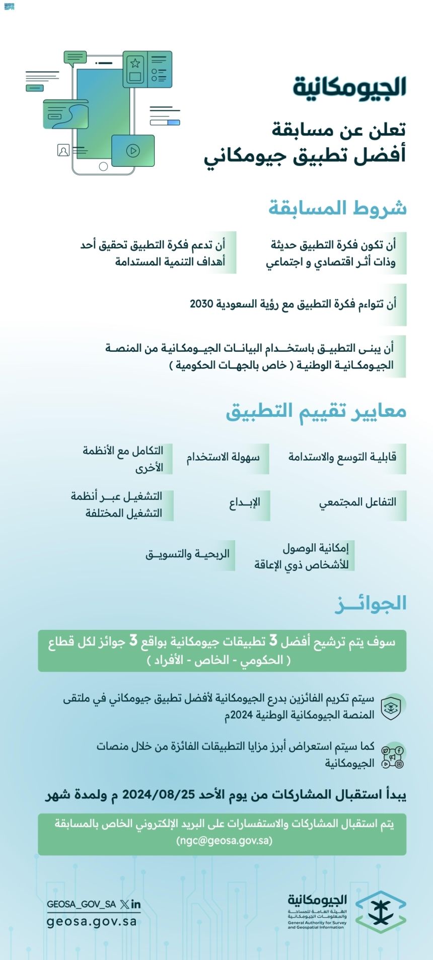 الإعلان عن مسابقة أفضل تطبيق جيومكاني.. الشروط وطريقة المشاركة