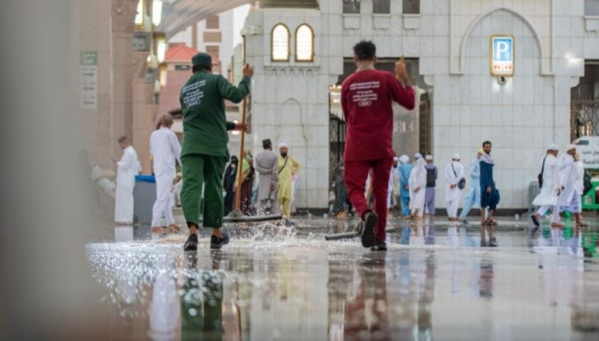 تسخير كامل الطاقات بالمسجد النبوي خلال هطول الأمطار