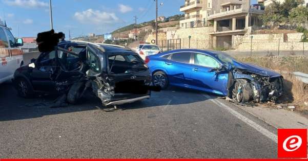 4 جرحى نتيجة تصادم بين مركبتين على المسلك الشرقي من أوتوستراد جبيل محلّة المنصف