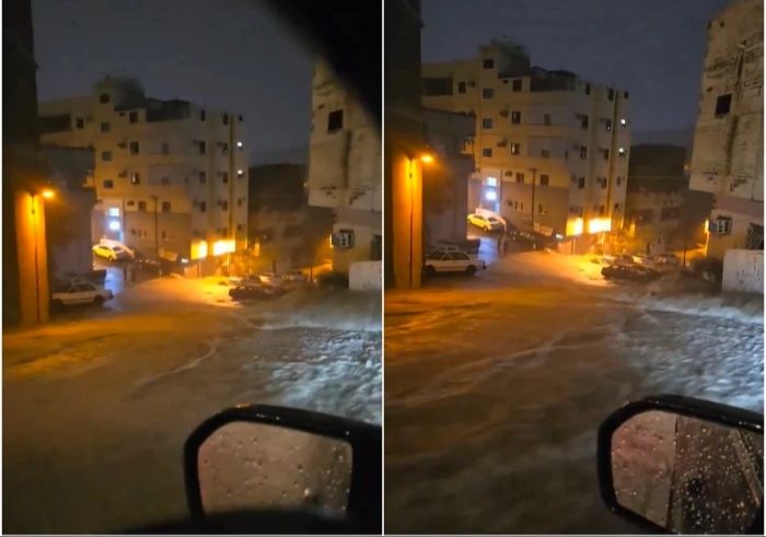 الخليج اليوم .. شاهد: سيول قوية تداهم أحد أحياء مكة وتساقط للبرد
