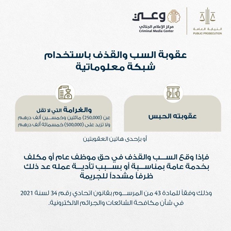 النيابة العامة توضح عقوبة السب والقذف باستخدام شبكة معلوماتية