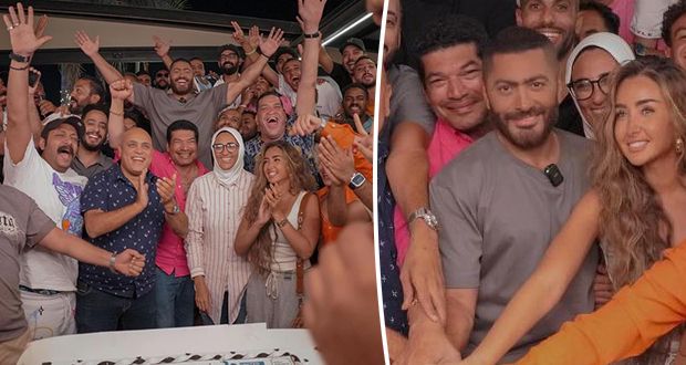 بالصور – تامر حسني يحتفل مع أبطال “ريستارت” بانتهاء التصوير