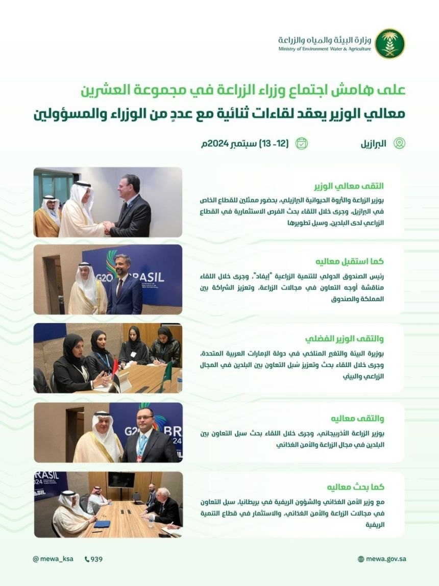 المملكة تبحث التعاون في مجالات الأمن الغذائي مع دول مجموعة العشرين