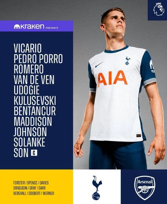 تشكيل توتنهام الرسمي ضد آرسنال في الدوري الإنجليزي