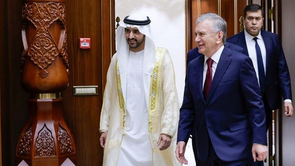 حمدان بن محمد ورئيس أوزبكستان يبحثان تعزيز علاقات الشراكة والتعاون