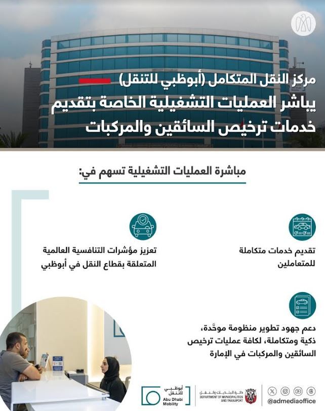 الامارات | "أبوظبي للتنقُّل" يباشر العمليات التشغيلية لـ "ترخيص السائقين والمركبات"
