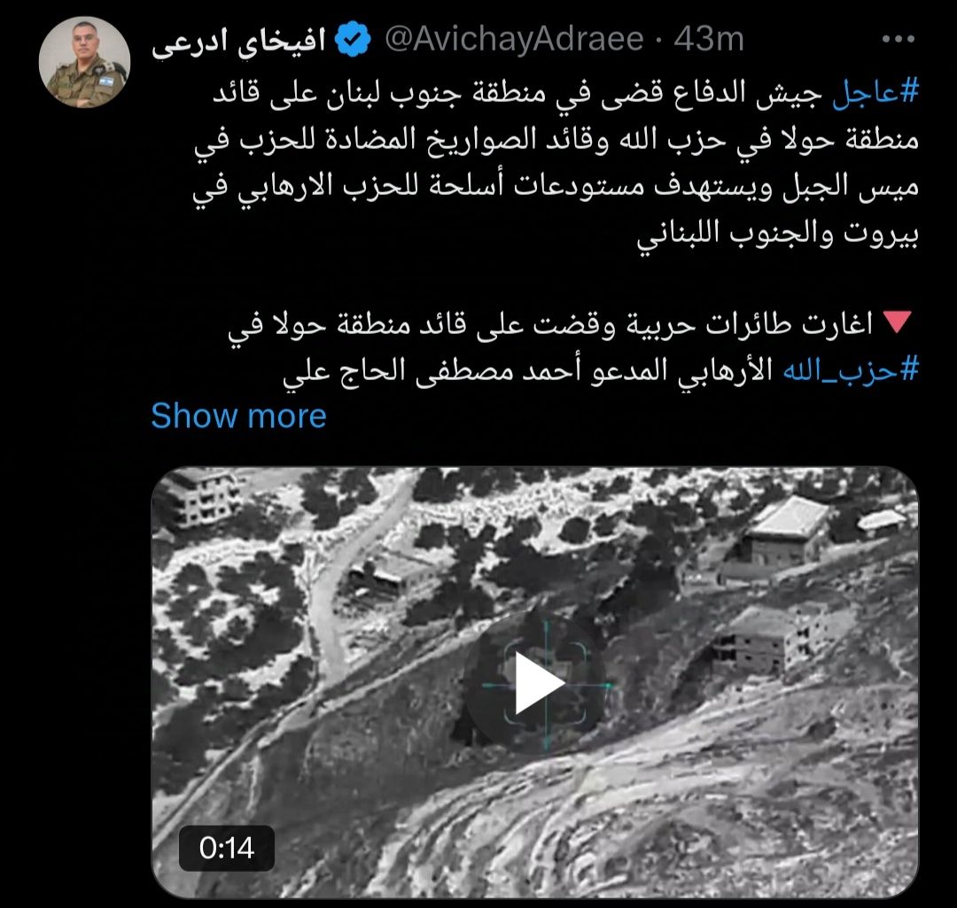 المتحدث باسم الجيش الإسرائيلي يؤكد القضاء على عناصر هامة من حزب الله