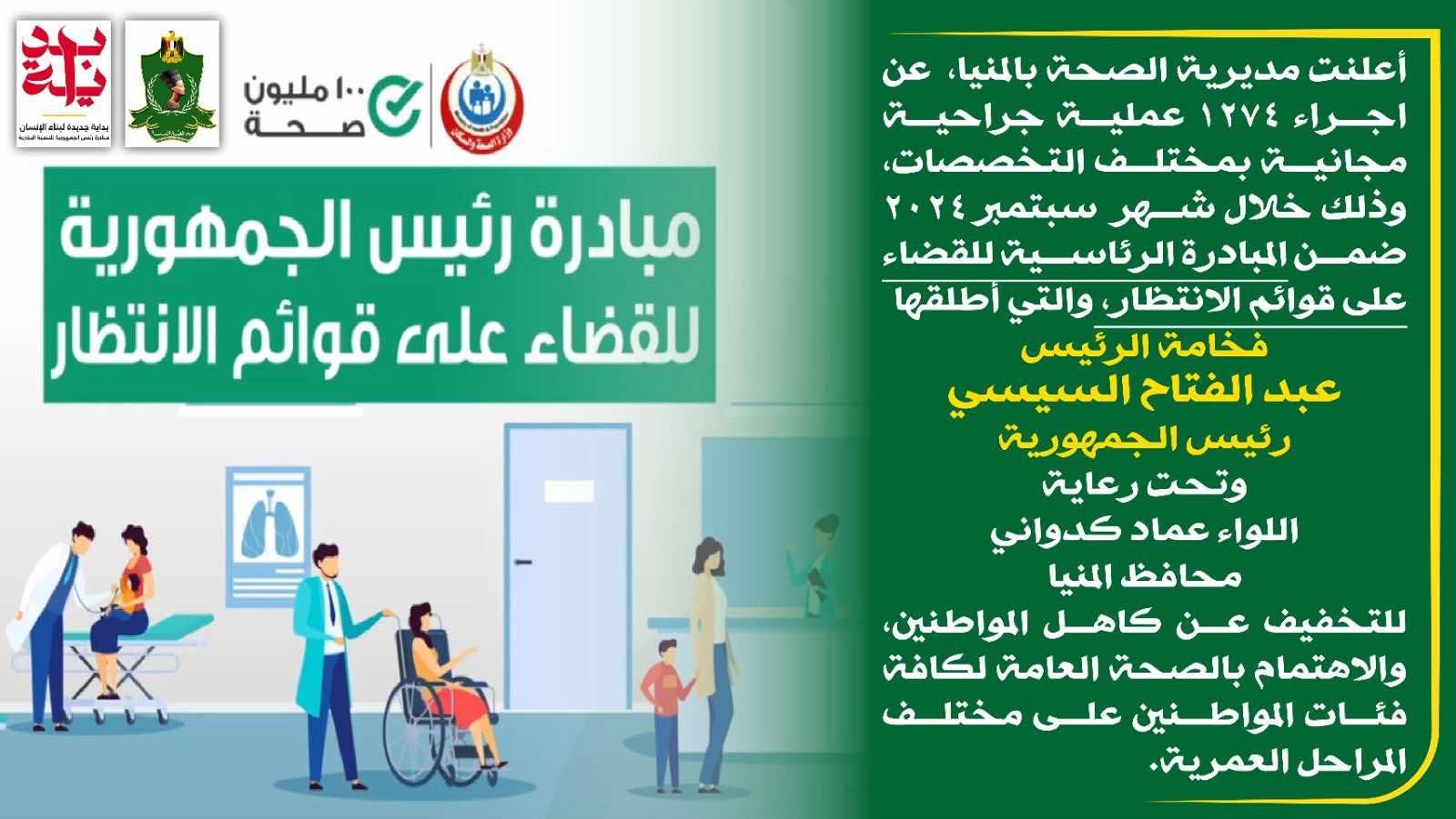 إجراء 1274 عملية مجانية ضمن مبادرة القضاء على قوائم الانتظار بالمنيا