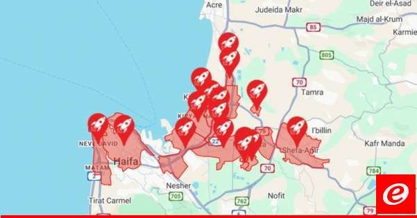 النشرة: اطلاق رشقات صاروخية كبيرة من لبنان ودوي صفارات الانذار في حيفا وعكا ومناطق واسعة بالجليل