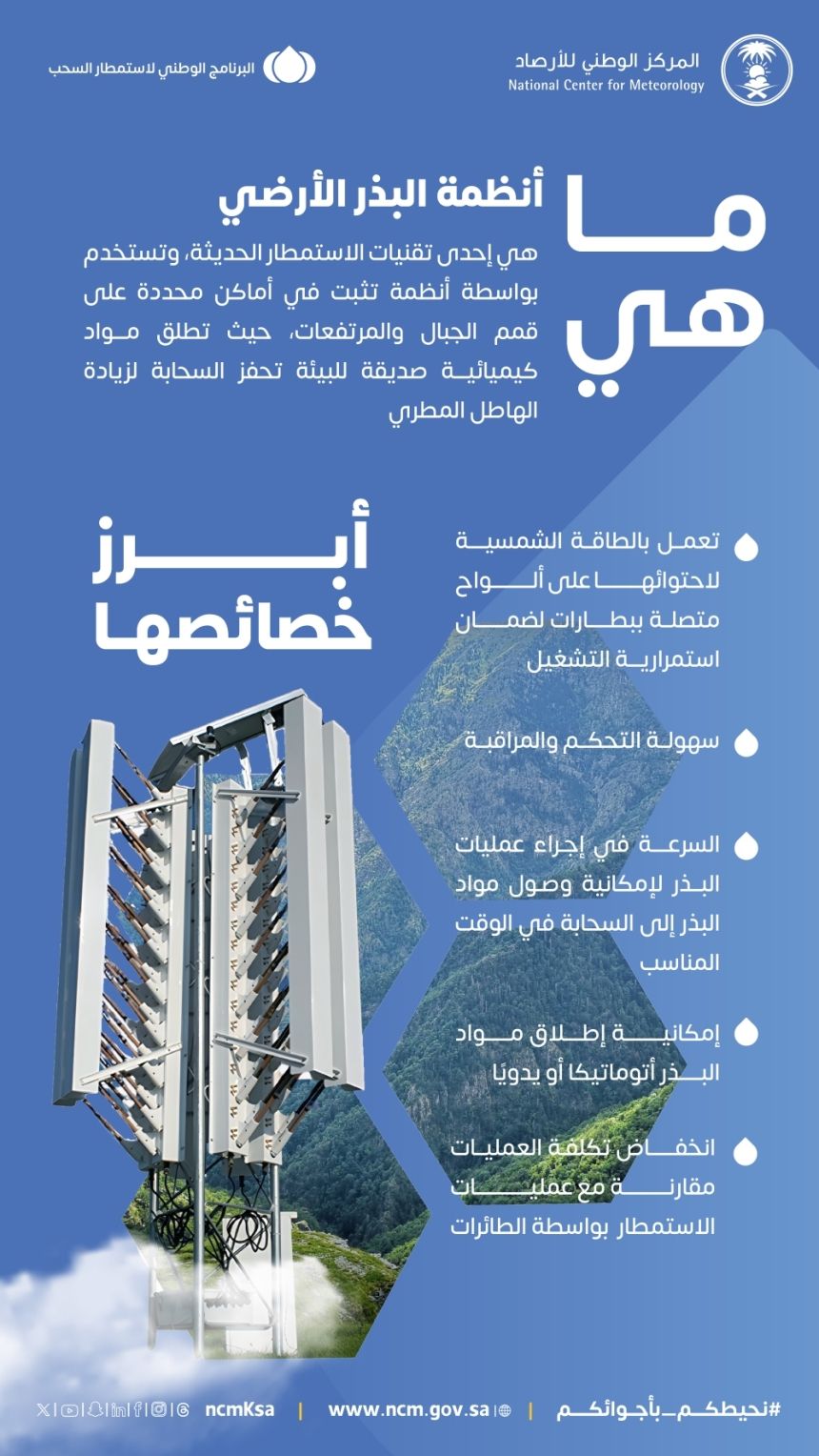 "البذر الأرضي".. تقنية جديدة لاستمطار السحب بالمملكة