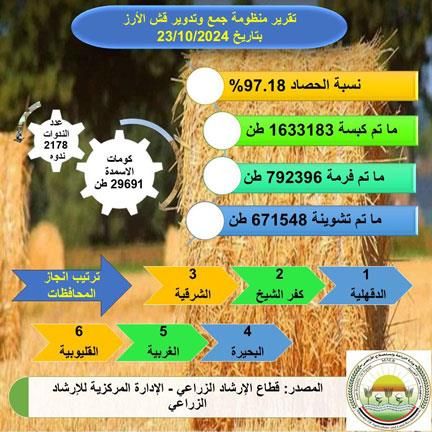 الزراعة: كبس أكثر من 1.6 مليون طن قش أرز حتى 23 أكتوبر