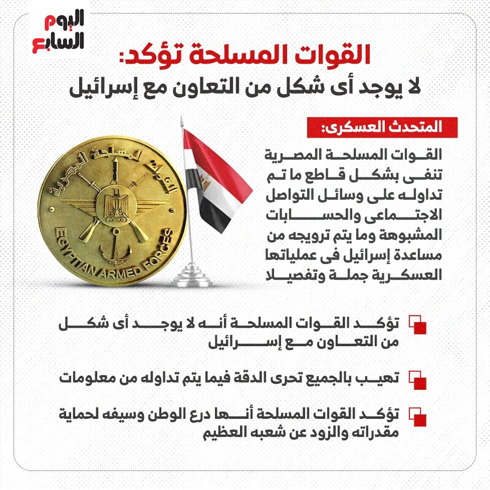 القوات المسلحة تؤكد: لا يوجد أى شكل من التعاون مع إسرائيل (إنفوجراف)