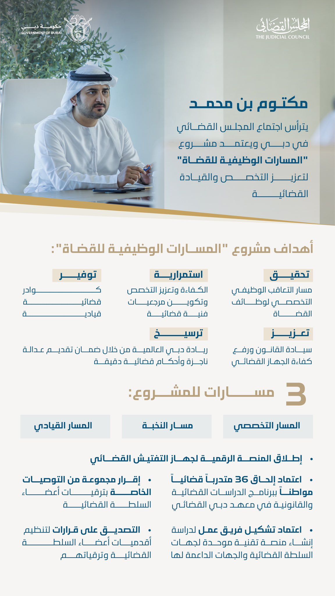 الامارات | مكتوم بن محمد يعتمد مشروع "المسارات الوظيفية للقضاة" لتطوير الكفاءات القضائية