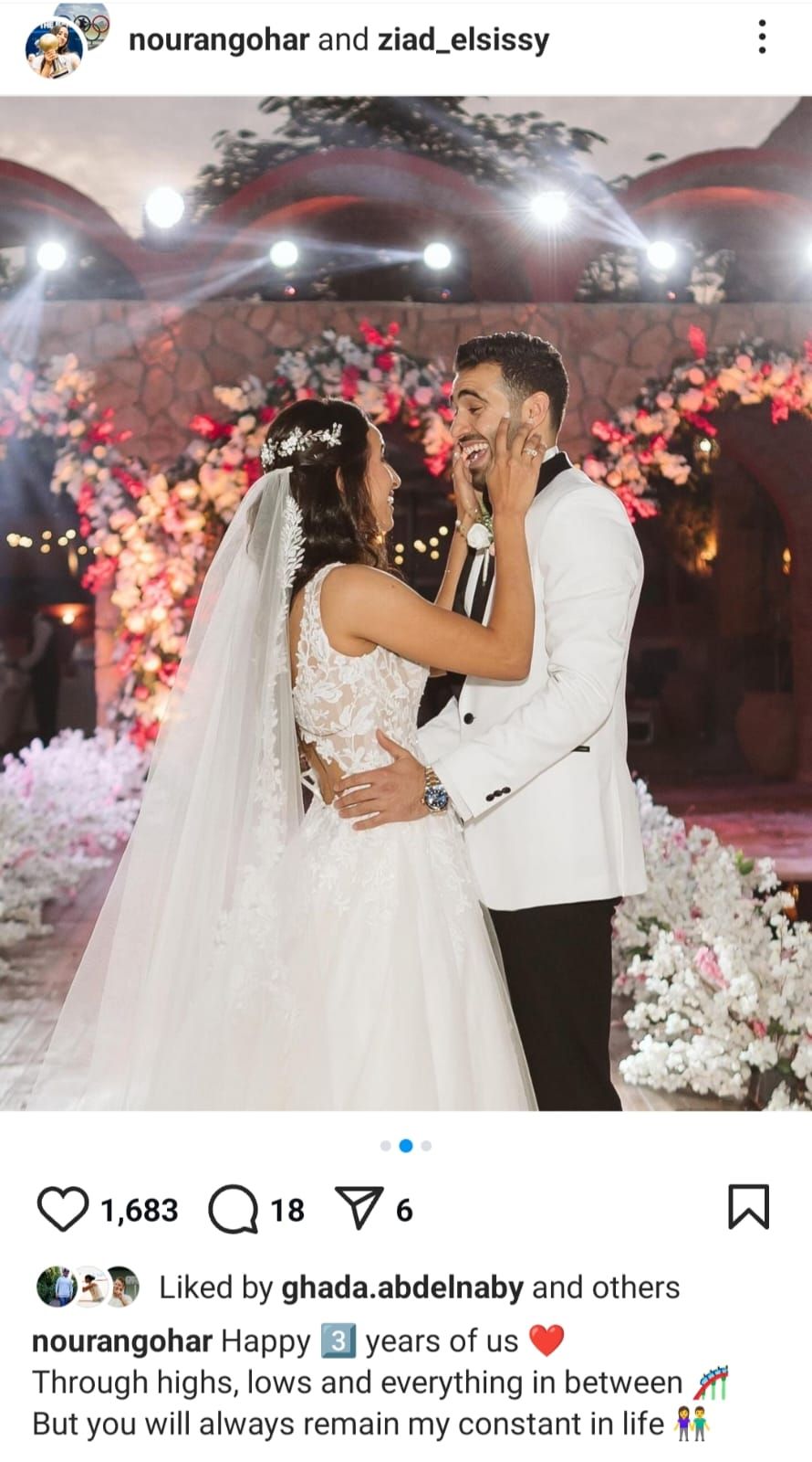 نوران جوهر نجمة الإسكواش تحتفل بـ 3 سنوات زواج من بطل السلاح زياد السيسي