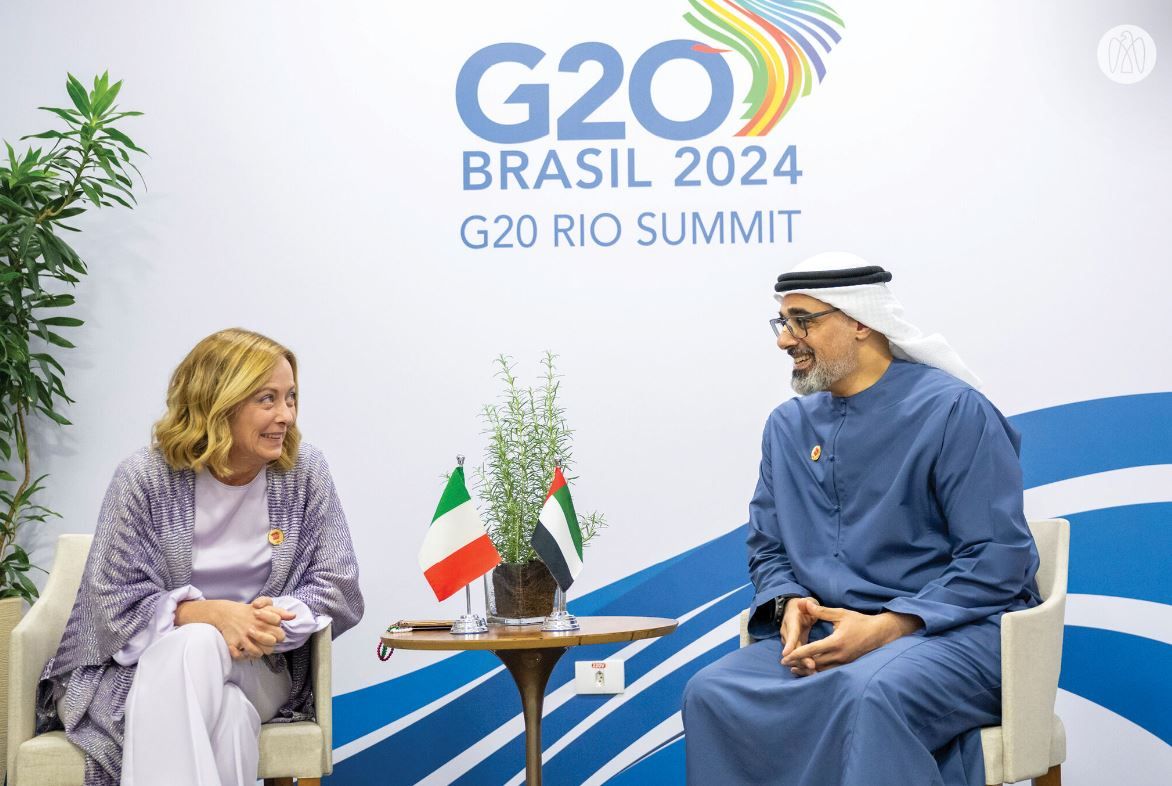 الامارات | ولي عهد أبوظبي يبحث علاقات التعاون مع رئيسة وزراء إيطاليا على هامش أعمال قمة مجموعة الـ20