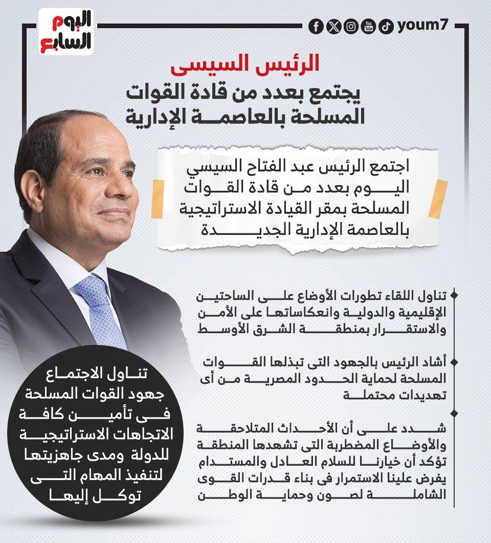 الرئيس السيسى يجتمع بعدد من قادة القوات المسلحة بالعاصمة الإدارية.. إنفوجراف