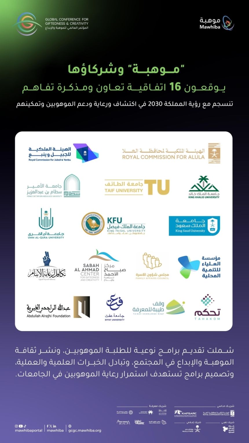 "موهبة" توقع 16 اتفاقية ومذكرة تفاهم لرعاية "العقول المبدعة"