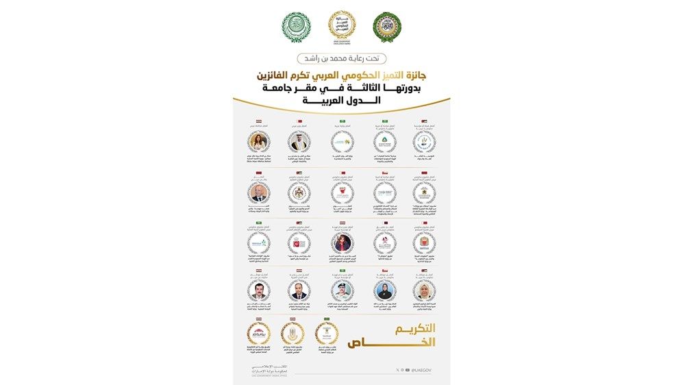 برعاية محمد بن راشد.. جائزة التميز الحكومي العربي تكرم الفائزين في دورتها الثالثة