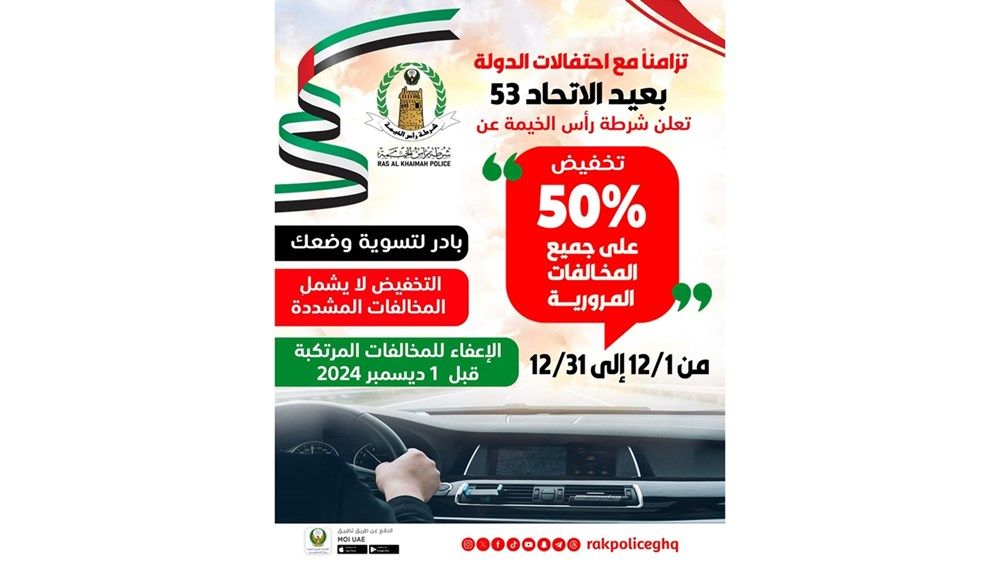 شرطة رأس الخيمة تخفض 50٪ على المخالفات المرورية