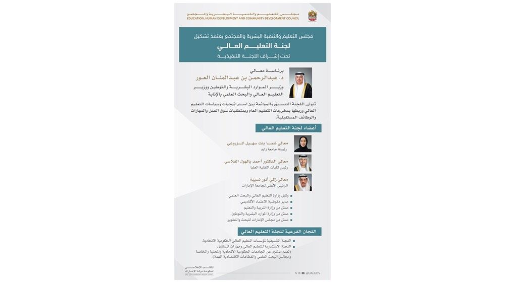 مجلس التعليم والتنمية البشرية والمجتمع يعتمد إنشاء لجنة تنفيذية برئاسة مريم بنت محمد بن زايد