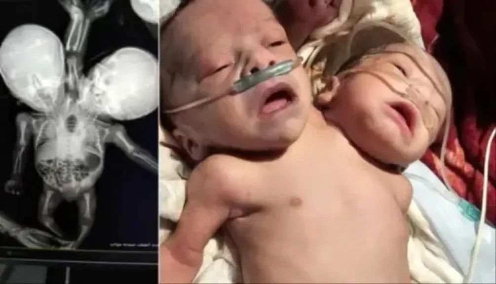 صورة ..مفاجأة طبية نادرة في اليمن: توأم برأسين وجسد واحد!