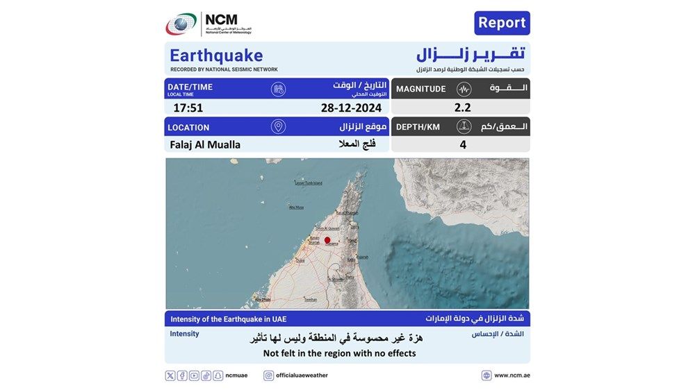 تسجيل هزة أرضية في فلج المعلا