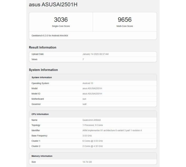 تكنولوجيا: Asus Zenfone 12 Ultra يظهر على قاعدة بيانات Geekbench مع الكشف عن شريحته
