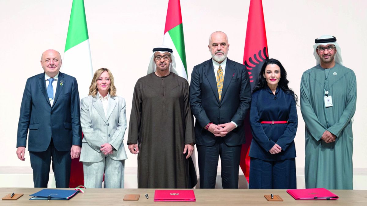 الامارات | بحضور رئيس الدولة ورئيسَي وزراء إيطاليا وألبانيا.. توقيع  شراكة ثلاثية في مشاريع الطاقة النظيفة