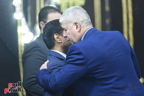 خالد عبد العزيز وعبد المنعم عمارة وياسر ريان وطارق مصطفى فى عزاء ميمي الشربيني