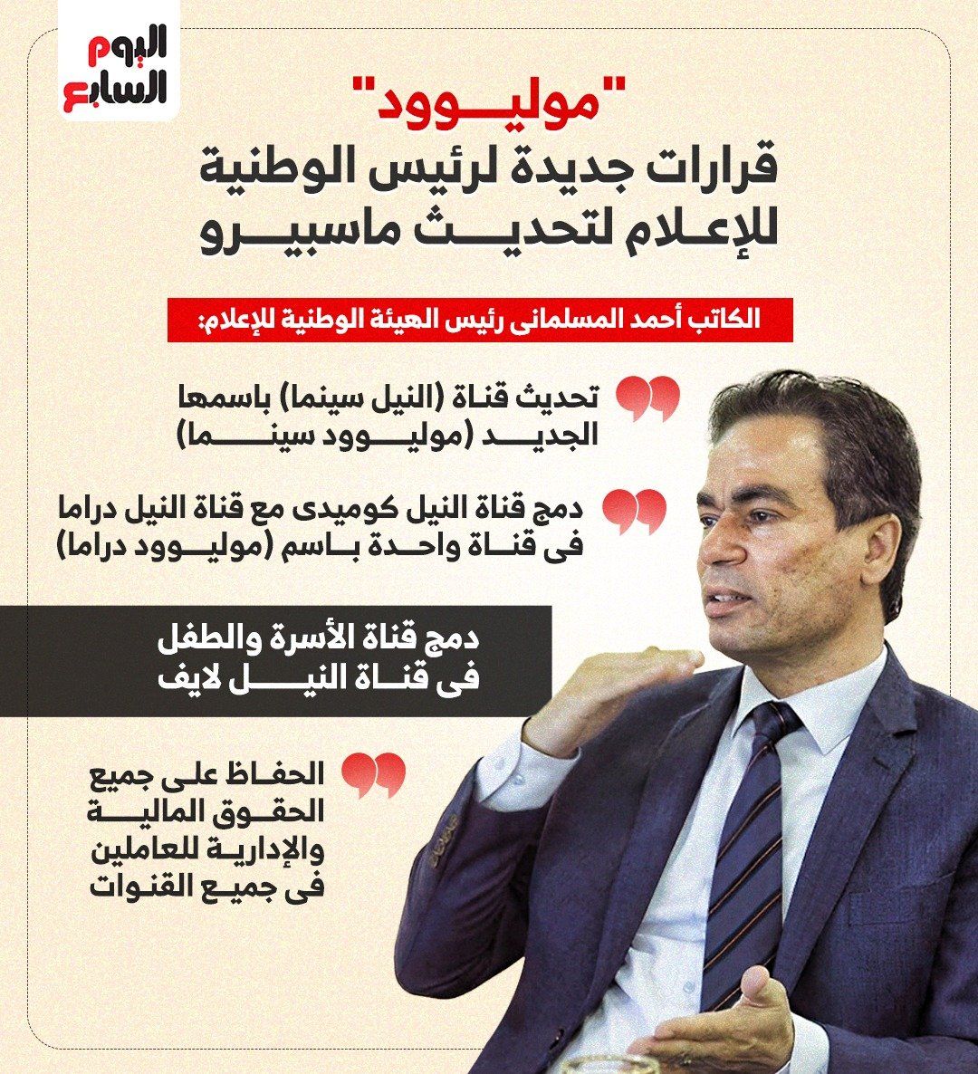 "موليوود".. قرارات جديدة لرئيس الوطنية للإعلام لتحديث ماسبيرو