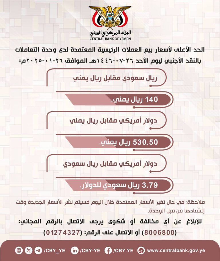 صدور تعميم للبنك المركزي اليمني