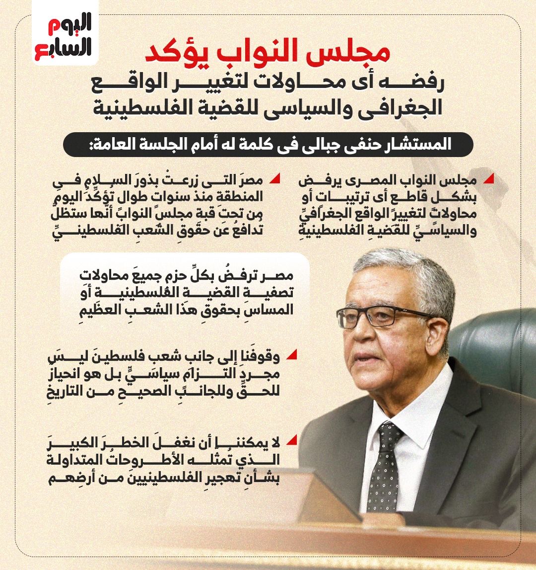 مجلس النواب يؤكد رفضه أى محاولات لتغيير الواقع الجغرافى والسياسى للقضية الفلسطينية (إنفوجراف)
