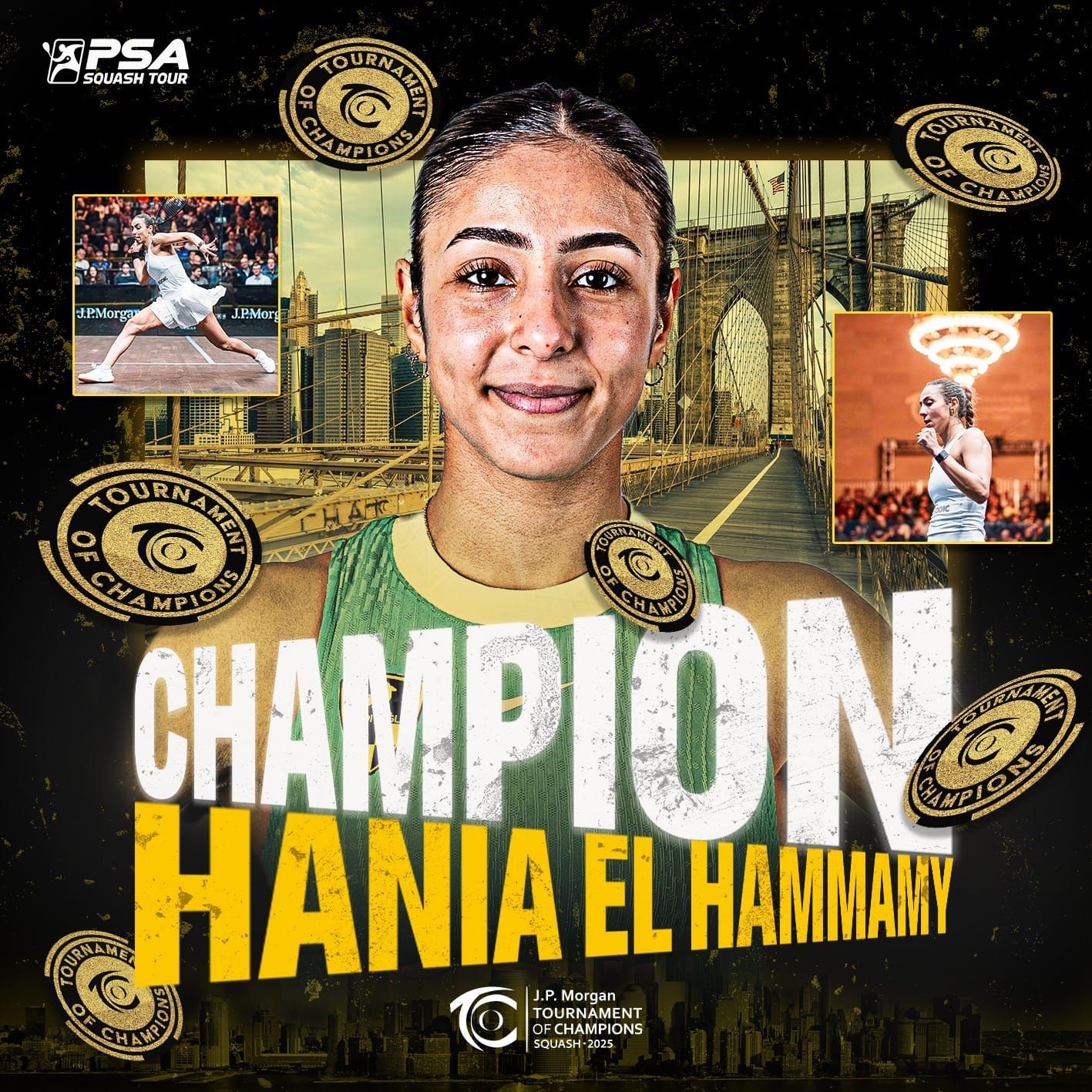 هانيا الحمامى تتوج ببطولة جى بى مورجان للاسكواش للمرة الأولى فى تاريخها