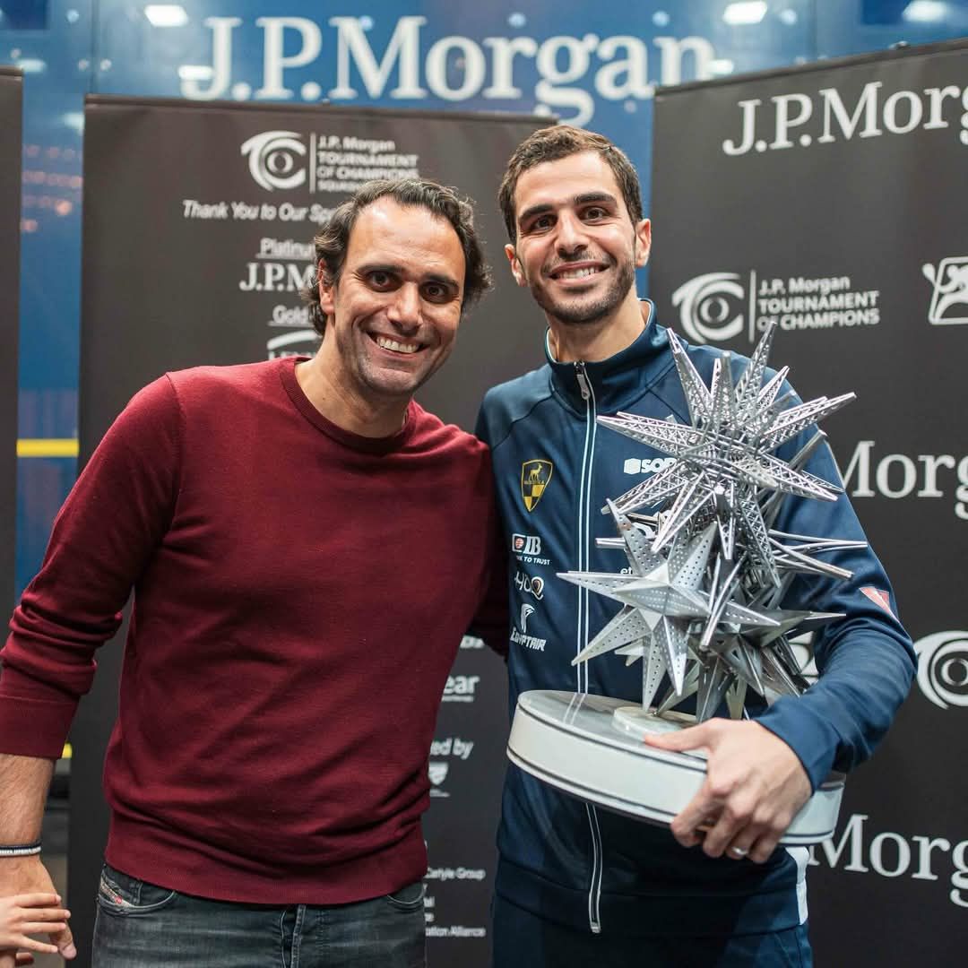 شاهد تتويج على فرج وهانيا الحمامى ببطولة جى بى مورجان للاسكواش