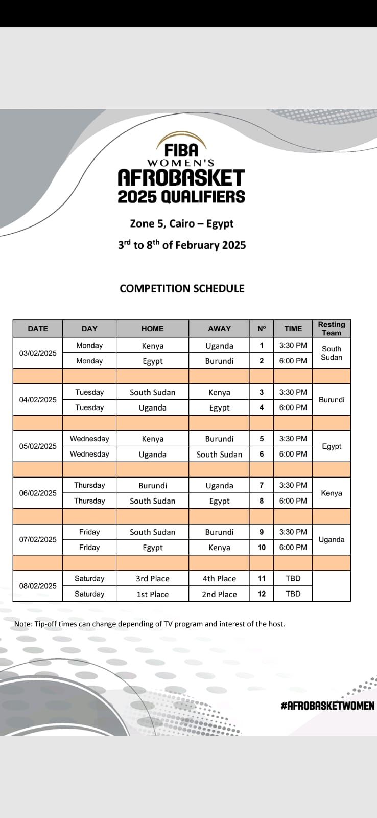 جدول مباريات مصر فى التصفيات الأفريقية لسيدات كرة السلة