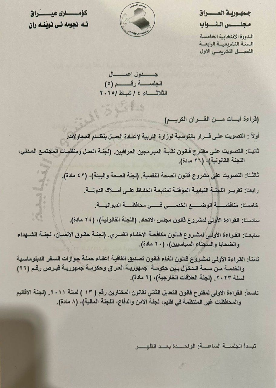 البرلمان يضيف فقرات جديدة على جدول أعمال جلسة اليوم