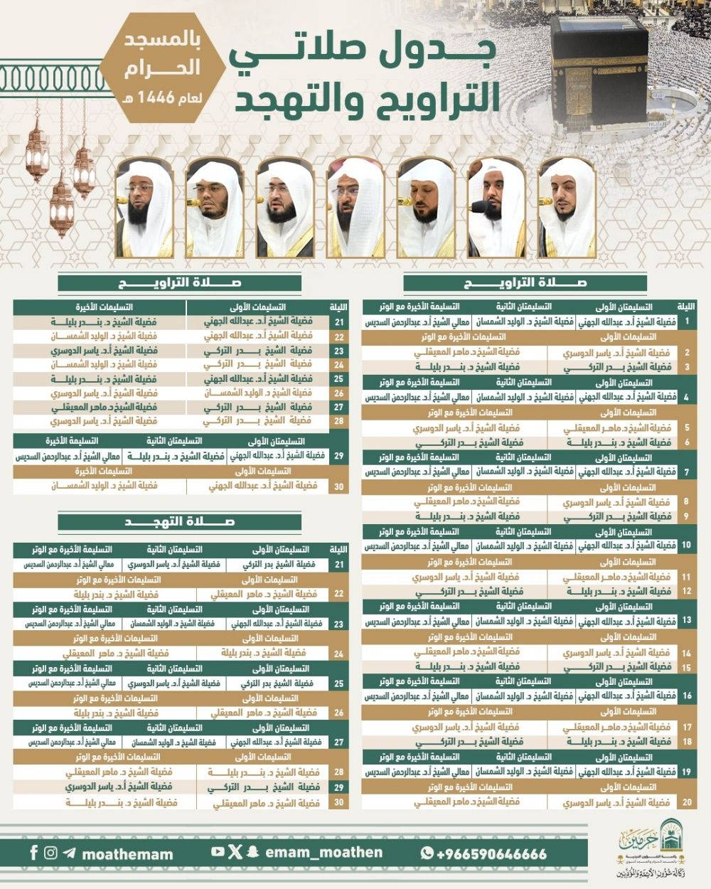 بالأسماء.. جدول التراويح والتهجد بالمسجد الحرام في رمضان 1446 هـ