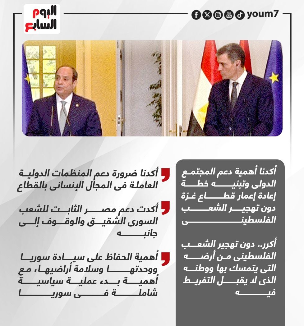 الرئيس السيسى: على المجتمع الدولى تبنى خطة إعمار غزة دون تهجير (إنفوجراف)