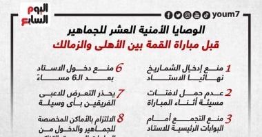 الوصايا الأمنية العشر للجماهير قبل مباراة القمة.. إنفوجراف