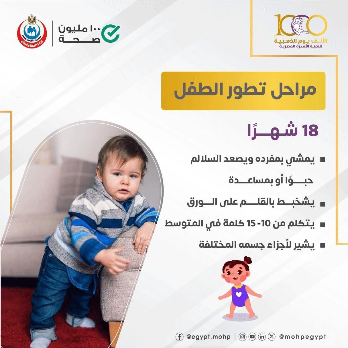 وزارة الصحة تكشف مراحل تطور نمو الأطفال بعد الولادة