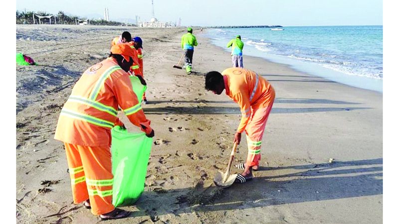 الامارات | إزالة بقع زيتية من شواطئ كلباء