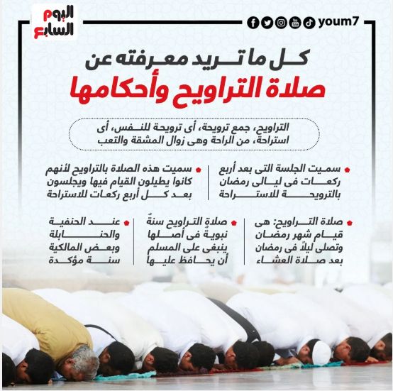 كل ما تريد معرفته عن صلاة التراويح وأحكامها وكيفيتها.. إنفوجراف