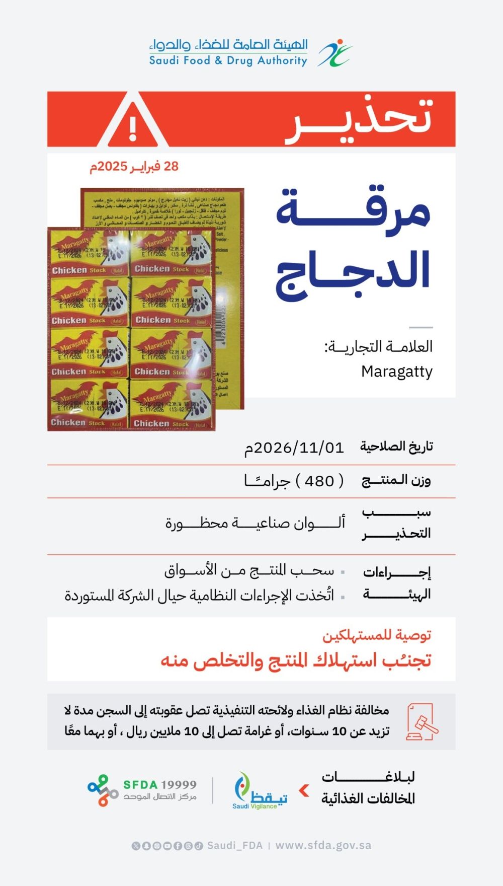 مكونات محظورة.. "الغذاء والدواء" تحذر من مرقة الدجاج Maragatty