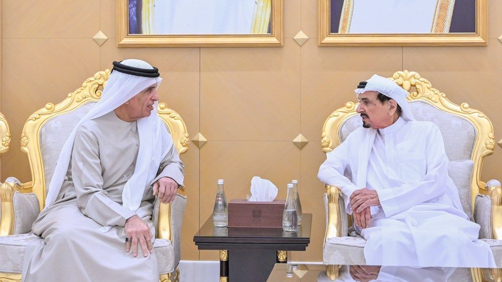 حميد بن راشد يتقبل تعازي سعود بن صقر والشيوخ في وفاة الشيخ سعيد بن راشد النعيمي