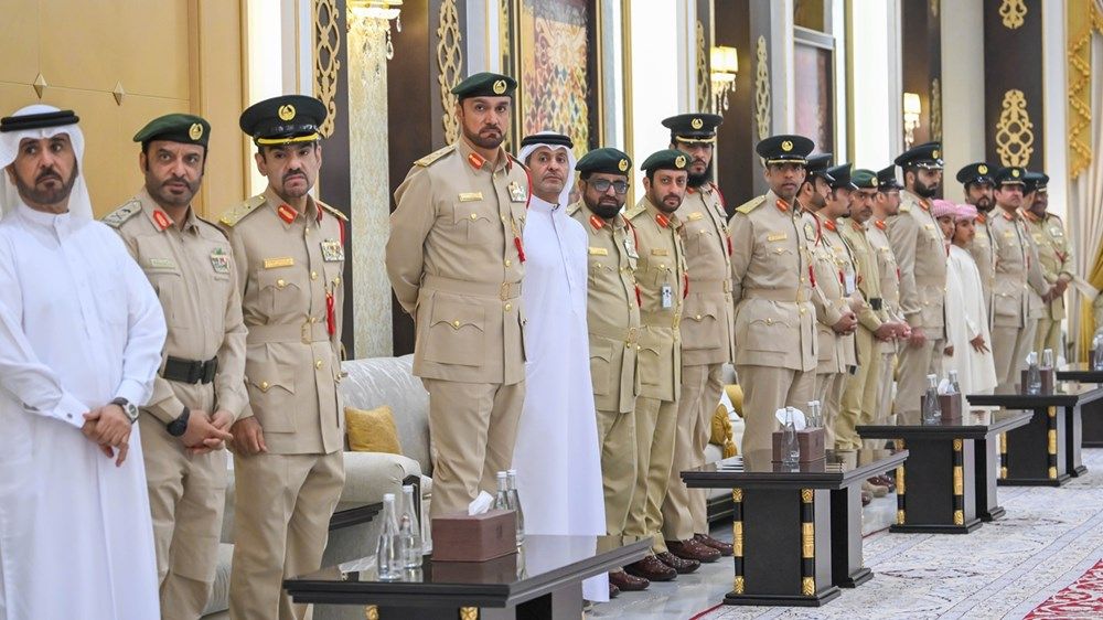 حميد بن راشد يتقبل تعازي سعود بن صقر والشيوخ في وفاة الشيخ سعيد بن راشد النعيمي